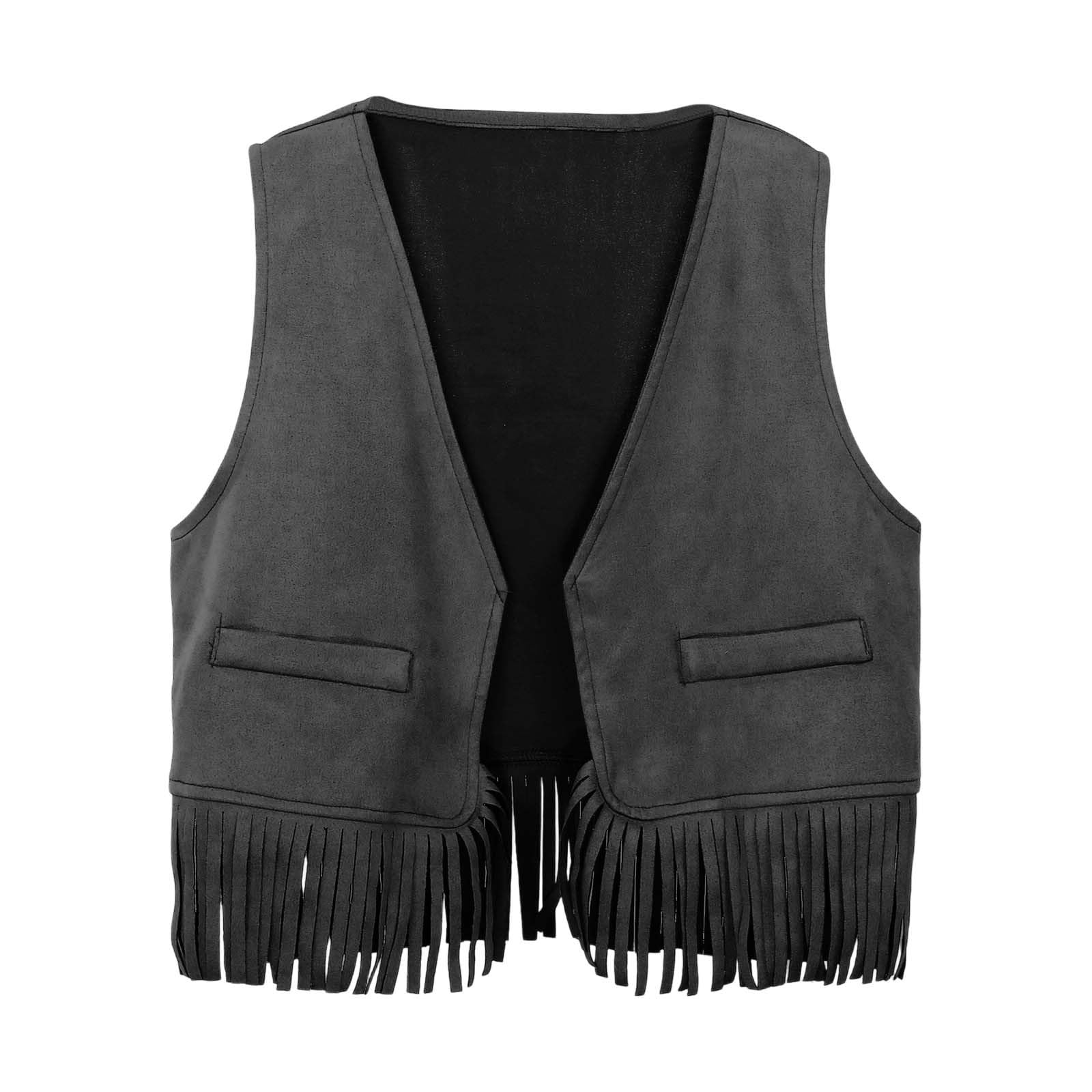 2026 - Boys Girls Western Cowboy Cowgirl Outfits Front Open Fringe Vest Party Dress Up Tassel Fringe Waist Coat Tops Costume T-Shirt