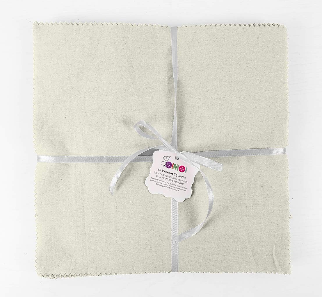 SoimoiSolid White Precut 10-inch Cotton Fabric Quilting Squares Charm Pack DIY Patchwork Sewing Craft