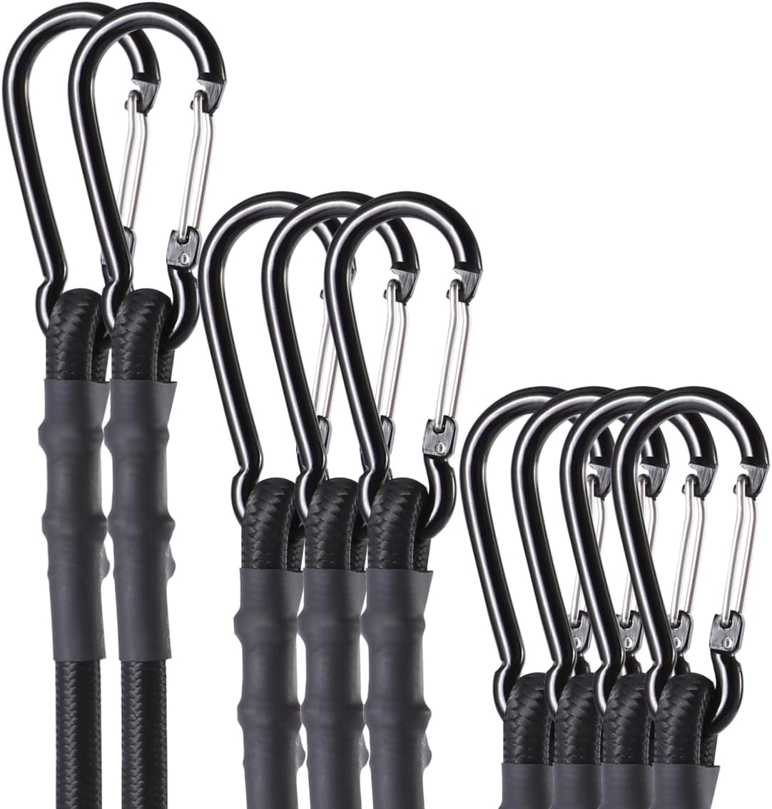Bungee Cords with Carabiner Hooks Bundle 9Pcs (24“4Pcs +60“3Pcs+100" 2Pcs)