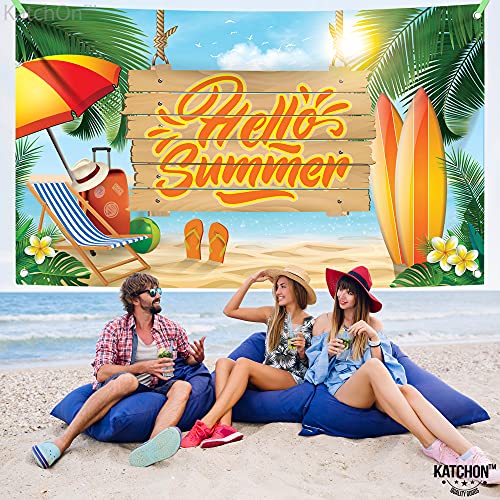 Image of KatchOn, Hello Summer Backdrop Banner 72x44 Inch - Tropical Beach Party Decorations, Pool Party Decorations, Hawaiian Luau Party Decorations, Summer Party Decorations, Summer Theme Party Decor