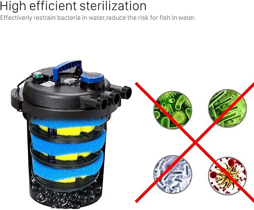 Miniatura 3 de Polar Aurora CPF-250 Filtro bio de presión de estanque 13W Luz UV 10000L Koi Agua, Negro