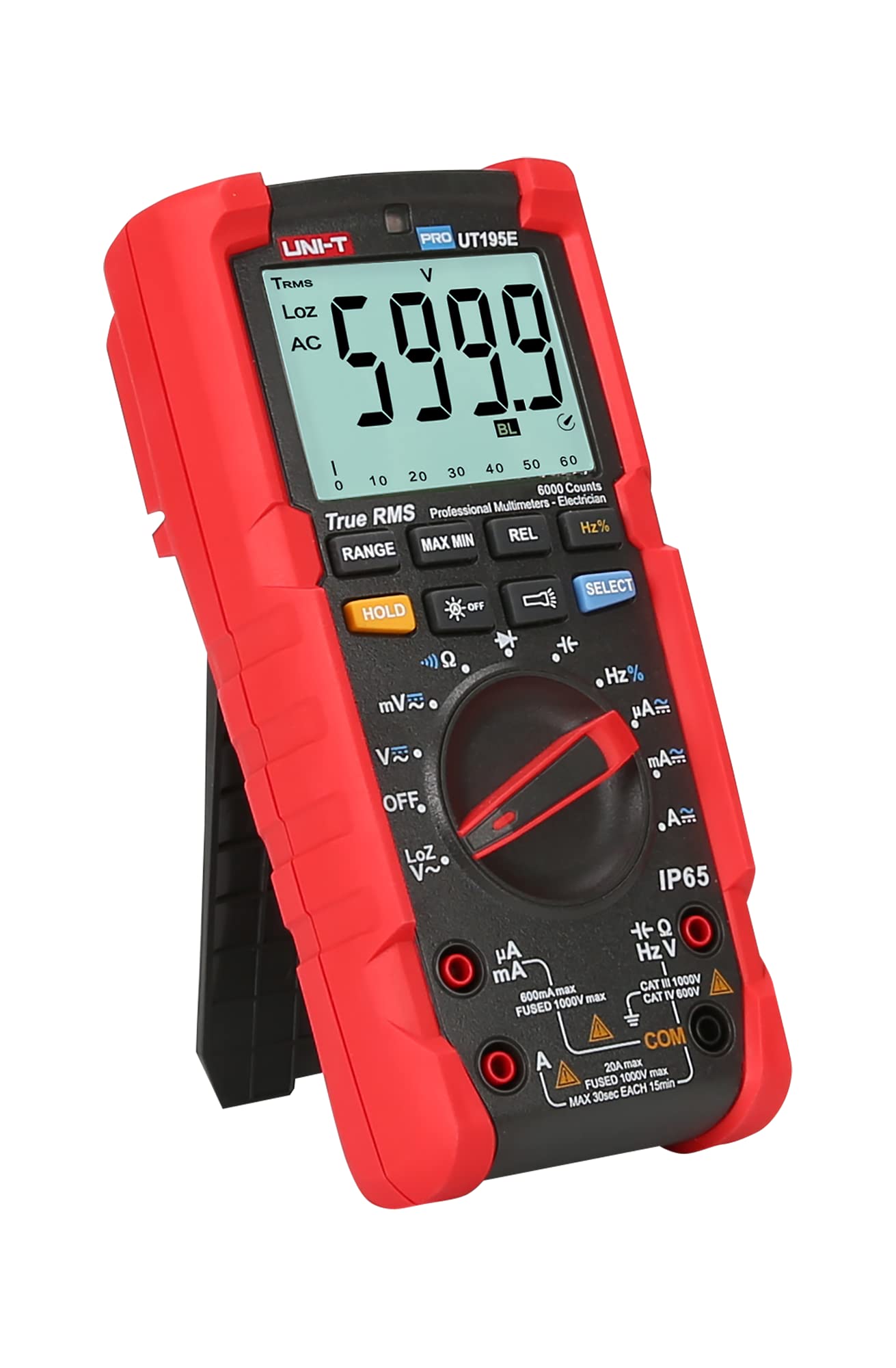 UNI-T PRO UT195E / MIE0295 / True RMS, pantalla LCD, linterna, color negro y rojo
