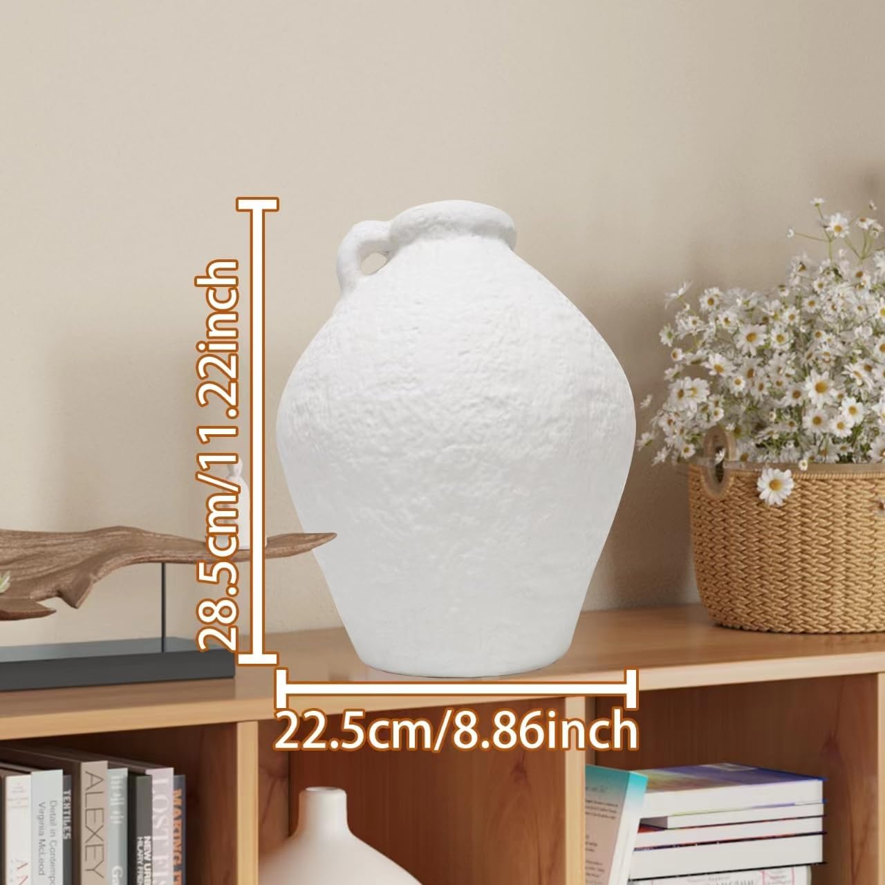 MAKHOT Antique White Handmade 8.85' Ceramic Vases, Pottery Home Decor, Kitchen, Living Room, Bedroom Floor Decorative Large Vase