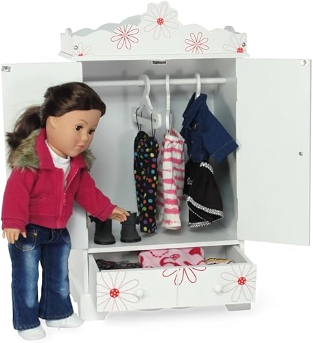 Miniatura 6 de Armario grande de 18 pulgadas, se adapta a las muñecas American Girl de 18 pulgadas, diseño floral con perchas de madera incluidas