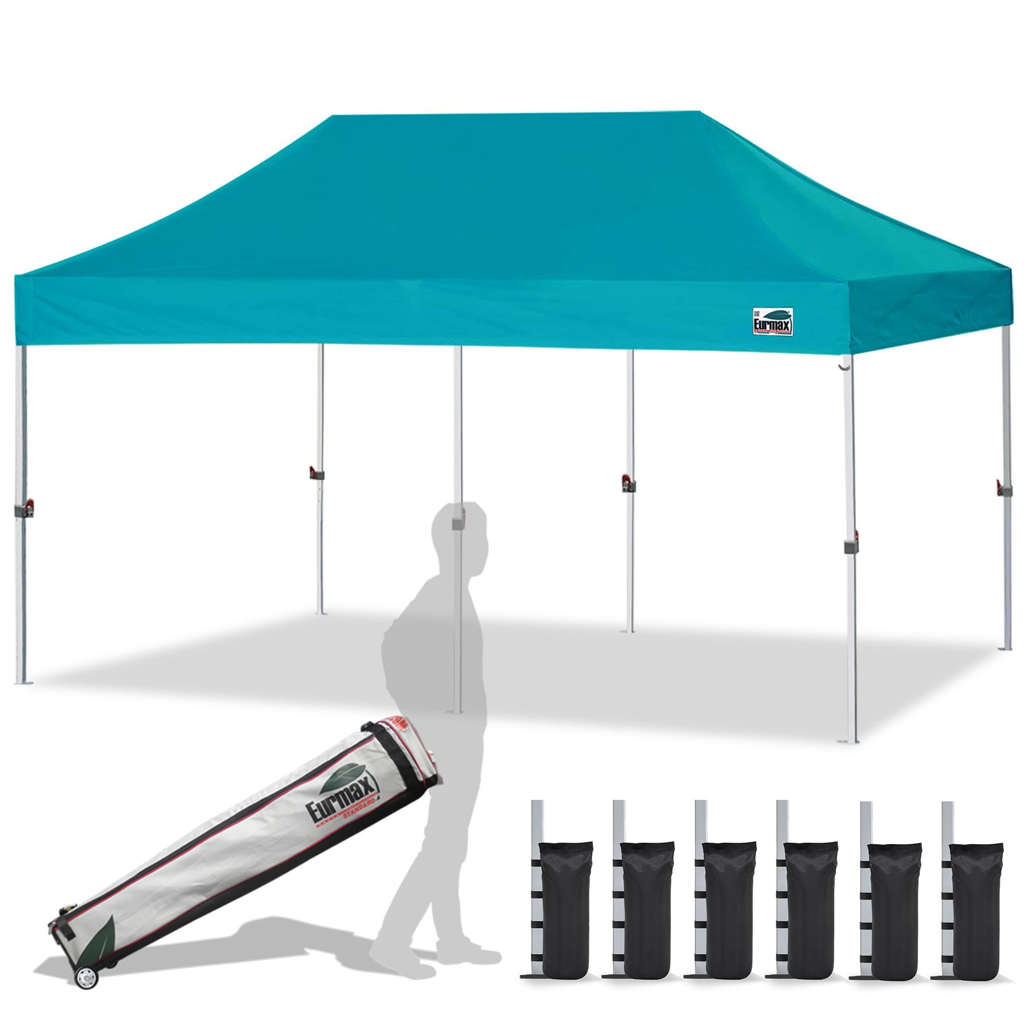 Photo 1 of Eurmax USA 10x20ft Pop Up Canopy, Commercial Instant Tent for Outdoor Events, Patented No-Tip Rolling Storage Bag with 6 Sandbags,UV & Water Resistant,Heavy Duty Portable Shelter Gazebo,Turquoise