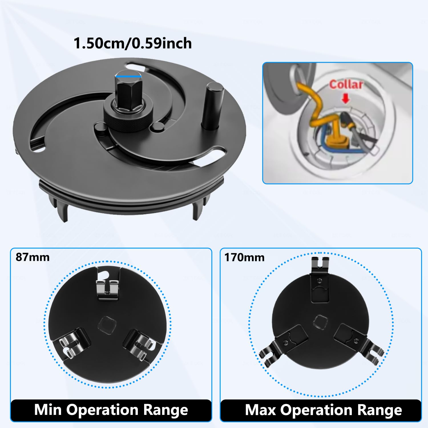 ZKTOOL Chiave Universale per Tappo Serbatoio Carburante, Chiave Regolabile a 3 Ganasce per Coperchio Serbatoio Carburante, Strumento di Rimozione Coperchio Pompa Carburante, 87 mm-170 mm