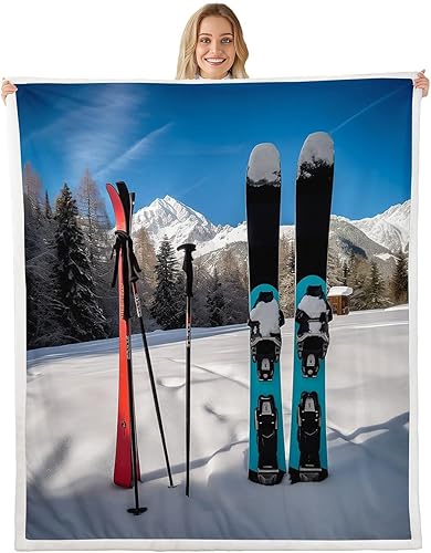 Manta de forro polar de invierno, manta de sherpa deportiva de temporada para niños y adultos, manta de felpa con imagen de paisaje de montaña,