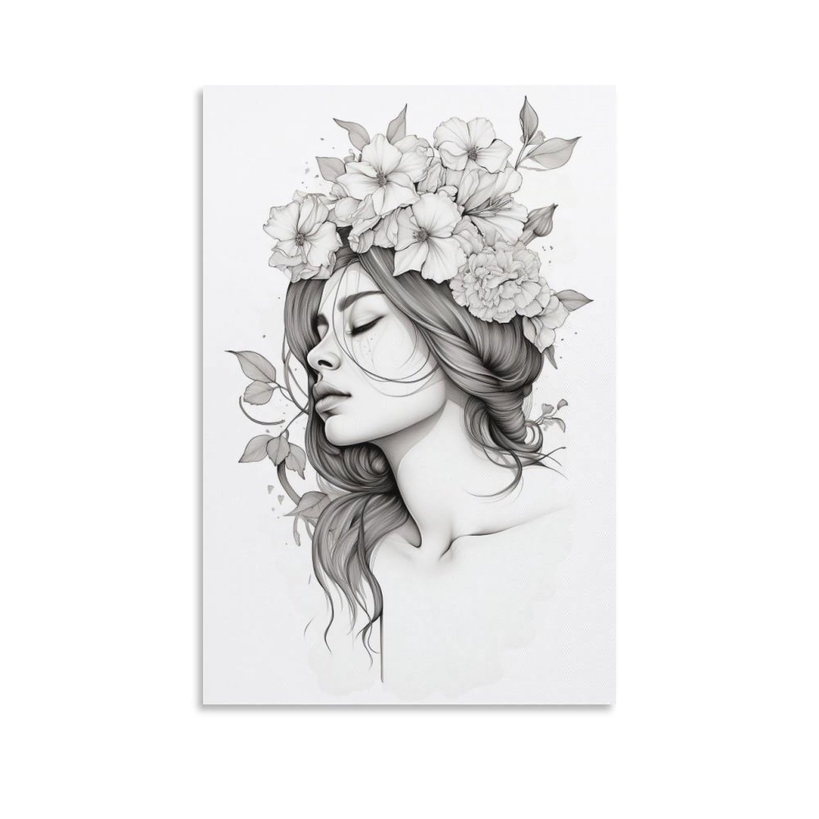 Foccar Girls Unframe-Minimalist Flower Woman Minimalist Flower Woman Canvas Wall Art Print Framed Abstract Lines Face Ready To Hang Canvas Print Posters Wall Art