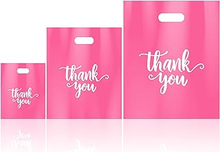 200 Pieces Thank You Merchandise Bag Die Cut Shopping Bags with Handles 3 Sizes Plastic Gift Bags Retail Bags for Goodie Small Business Gift Trade Bags Stores Boutique Clothes Party Favor (Pink)