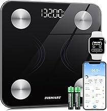 INSMART Báscula digital para personas con aplicación, Bluetooth para grasa corporal, IMC, peso, proteínas, masa muscular, peso óseo, BMR, pulso de pulso, agua, 180 kg/400 lbs.2024