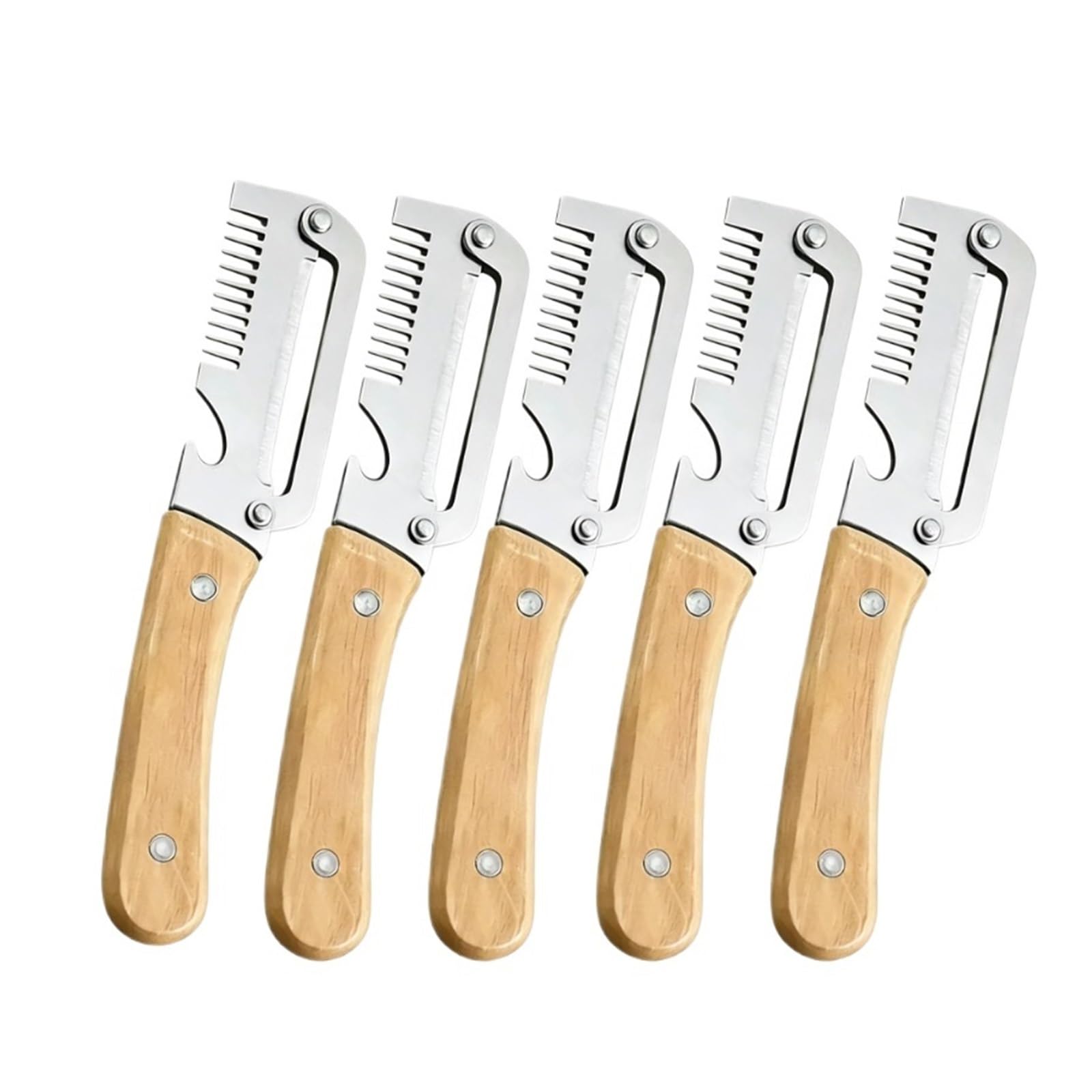 Pelador de cocina acero inoxidable for verduras con mango madera, herramienta for pelar y cortar frutas(5pcs-B)