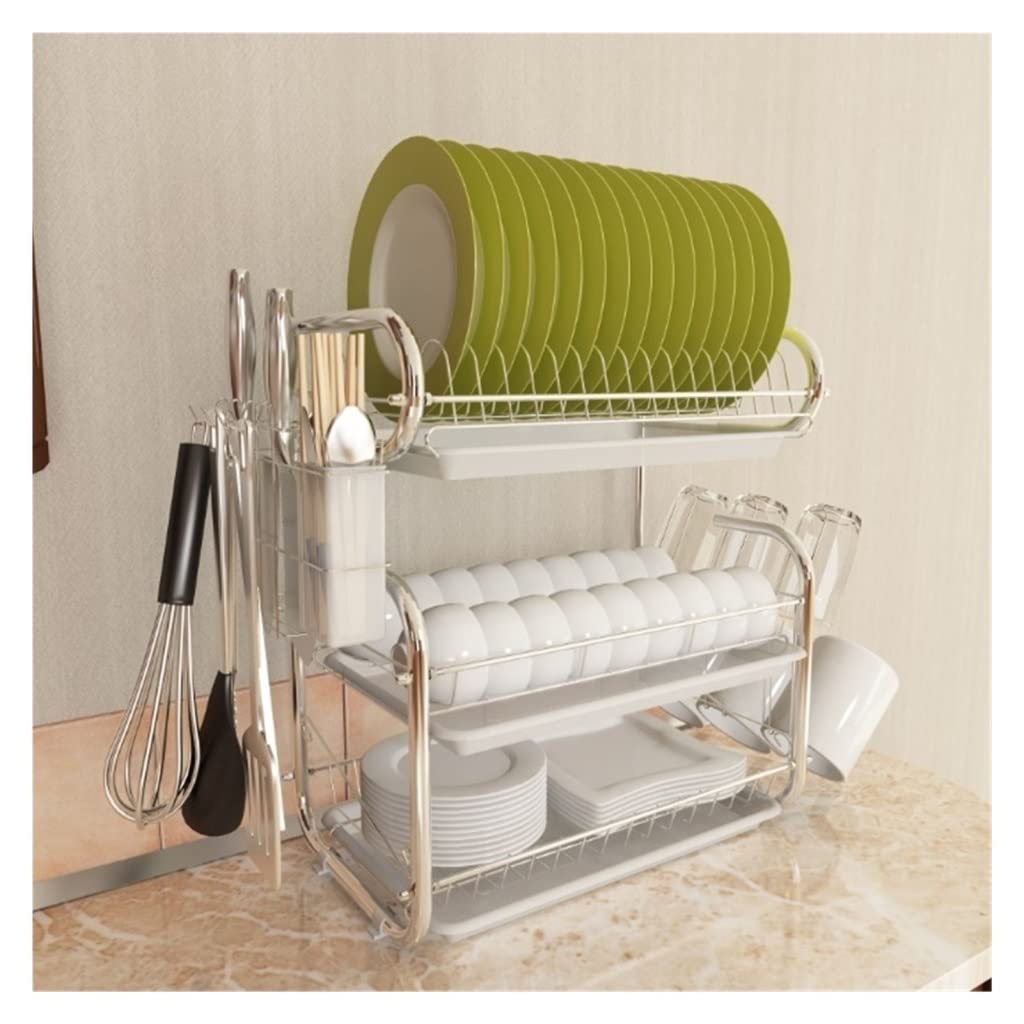 Escurre Cubiertos de Cocina Escurridor De Platos De Acero Inoxidable De 3 Niveles, Estante De Almacenamiento para Platos De Cocina Escurreplatos Armario (Color : A)