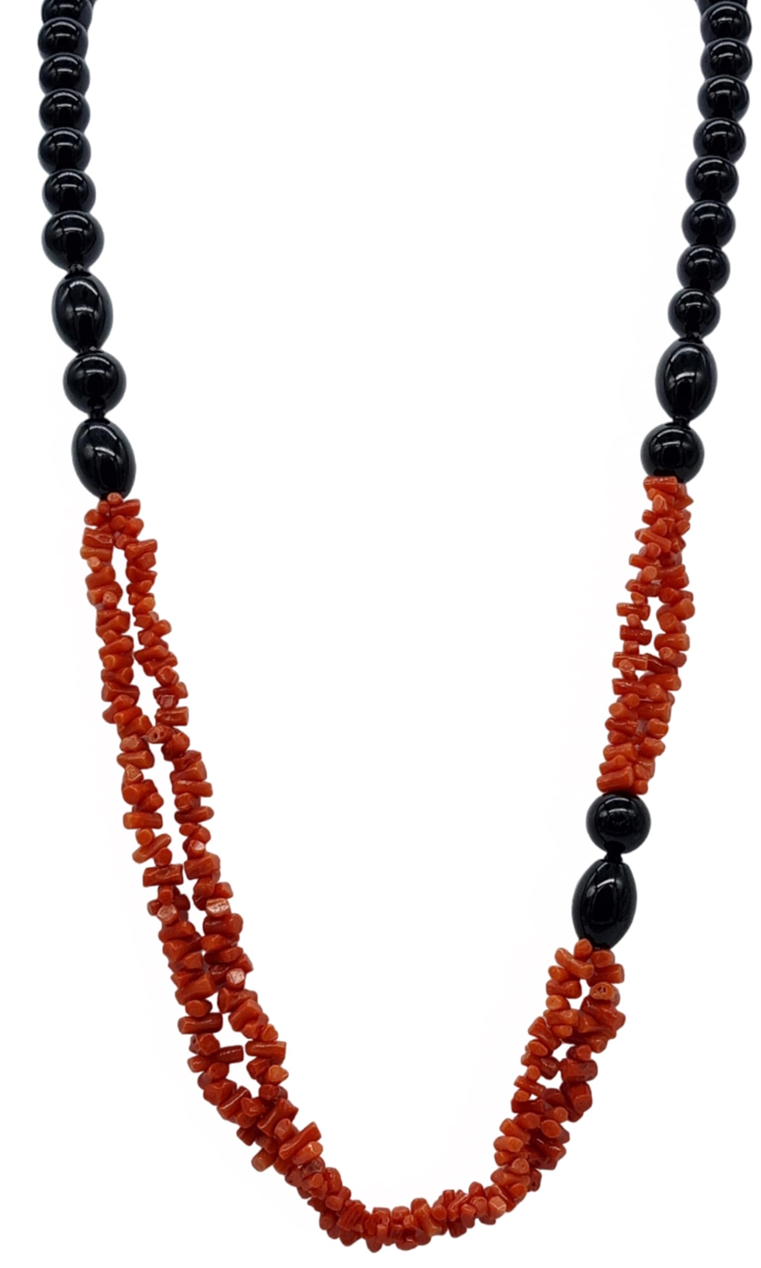 sicilia bedda - COLLANA IN CORALLO ROSSO DEL MEDITERRANEO e AGATA NERA - Gioiello Artigianale
