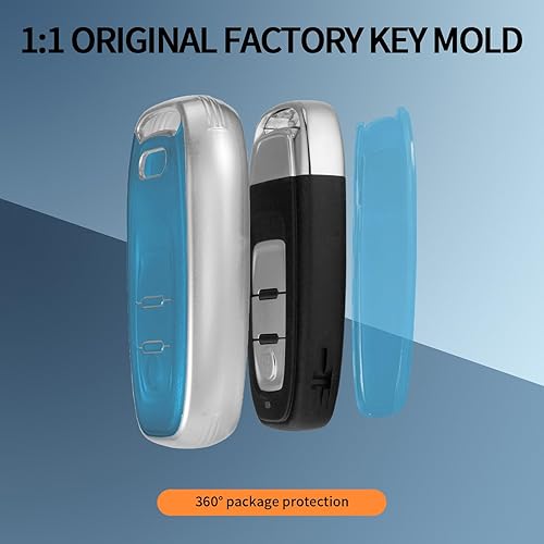 Miniatura 5 de TANGSEN Funda para llavero inteligente transparente azul esmerilado TPU cubierta plateada compatible con Audi A4 A5 A6 A7 A8 W12 Q5 híbrido R8 RS5