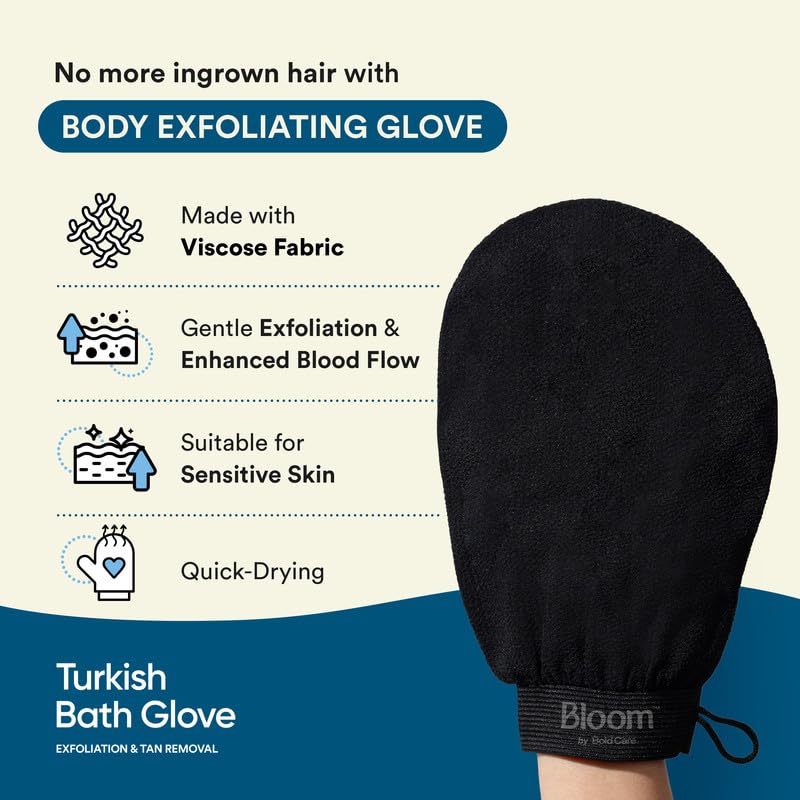 Bloom by Bold Care Turkish Bath Glove | For Tan Removal and Exfoliation | Gently removes Dead Skin Cells | Improves Circulation 2