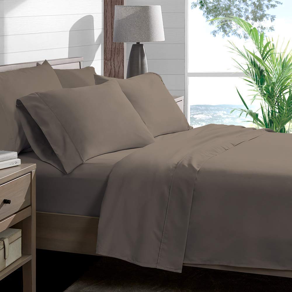 Ropa De Cama 1000 Thread Count 100% Egyption Cotton Super Soft Flat Bed Sheet, UK Double Flat Sheet - Taupe