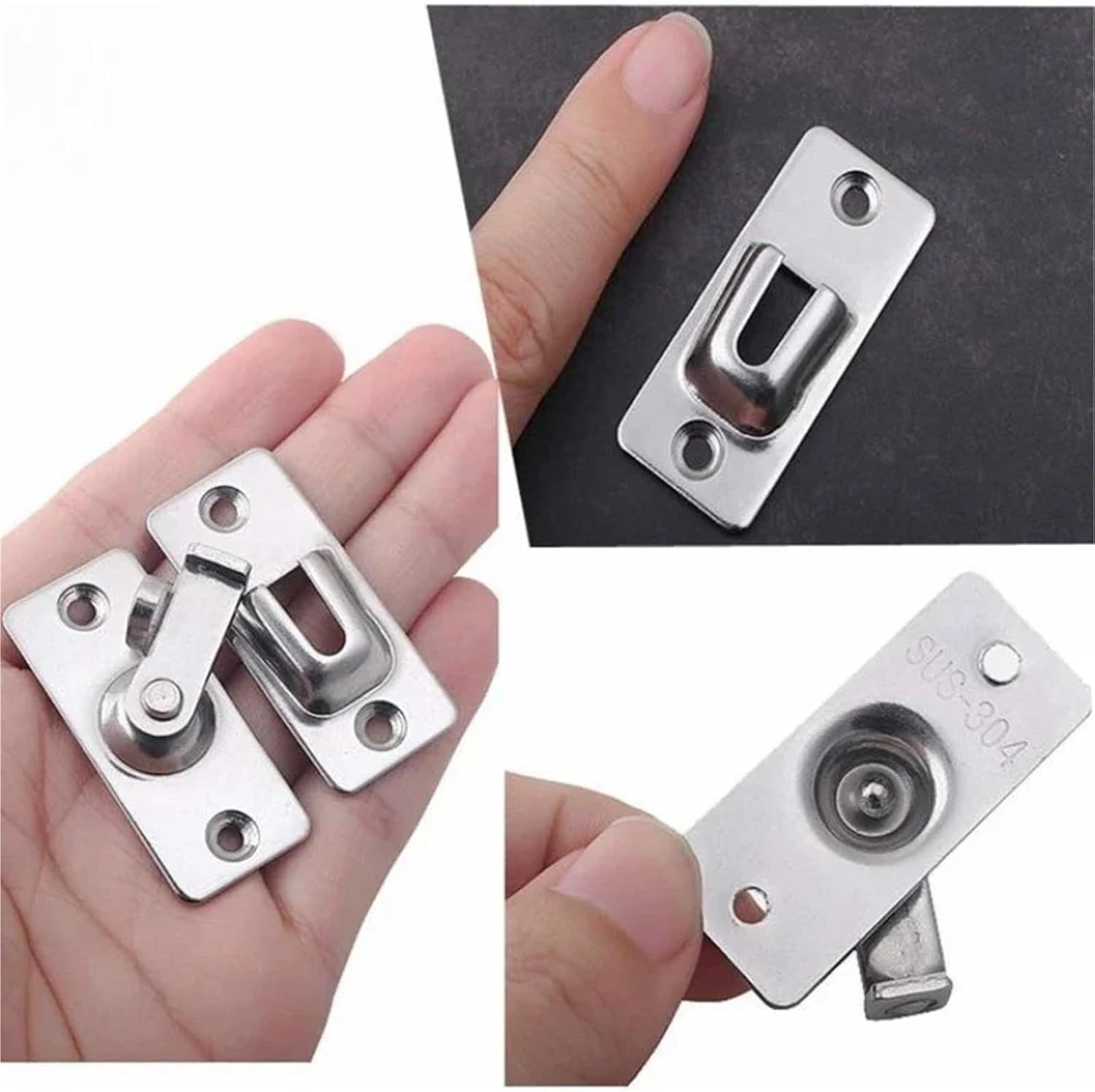 90 Degree Barn Door Latch Bolt Stainless Steel Hook Latch Window Cabinet Locks Right Angle Sliding Gate Lock 1Pcs(Sliver-L)