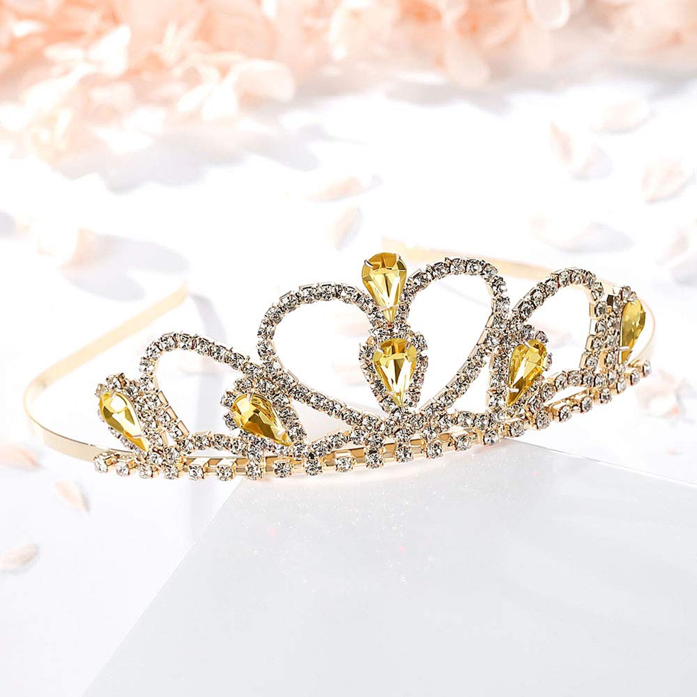 Lovelyshop Yellow Gems Rhinestone Gold Tiara for Little Kid Big