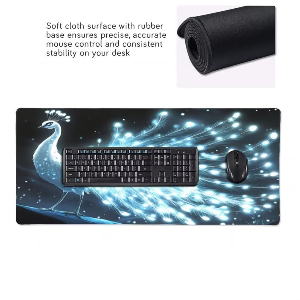 Alfombrilla Raton XXL 1000 x 500 x 3 mm, Mouse Pad Grande Gaming, Alfombrilla de Raton Pavo Real Blanco Mousepad Lavable Desk Mat para Juegos Y Oficina, Impermeable y Antideslizante (Pájaro) -MP1581