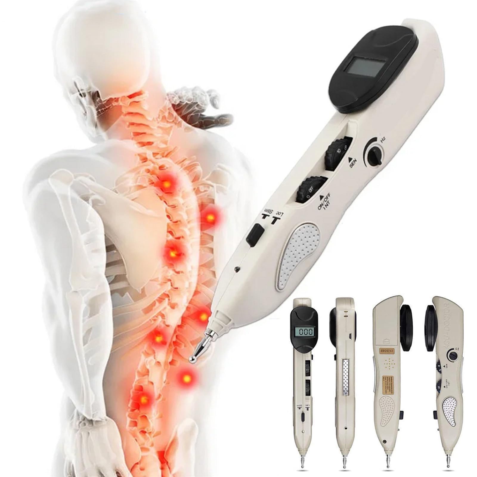 Bolígrafo electrónico de acupuntura, masajeador para aliviar el dolor con 10 intensidades y sensibilidad, detecta automáticamente los puntos de acupuntura, frecuencia de pulso ajustable de 1 a 23 Hz