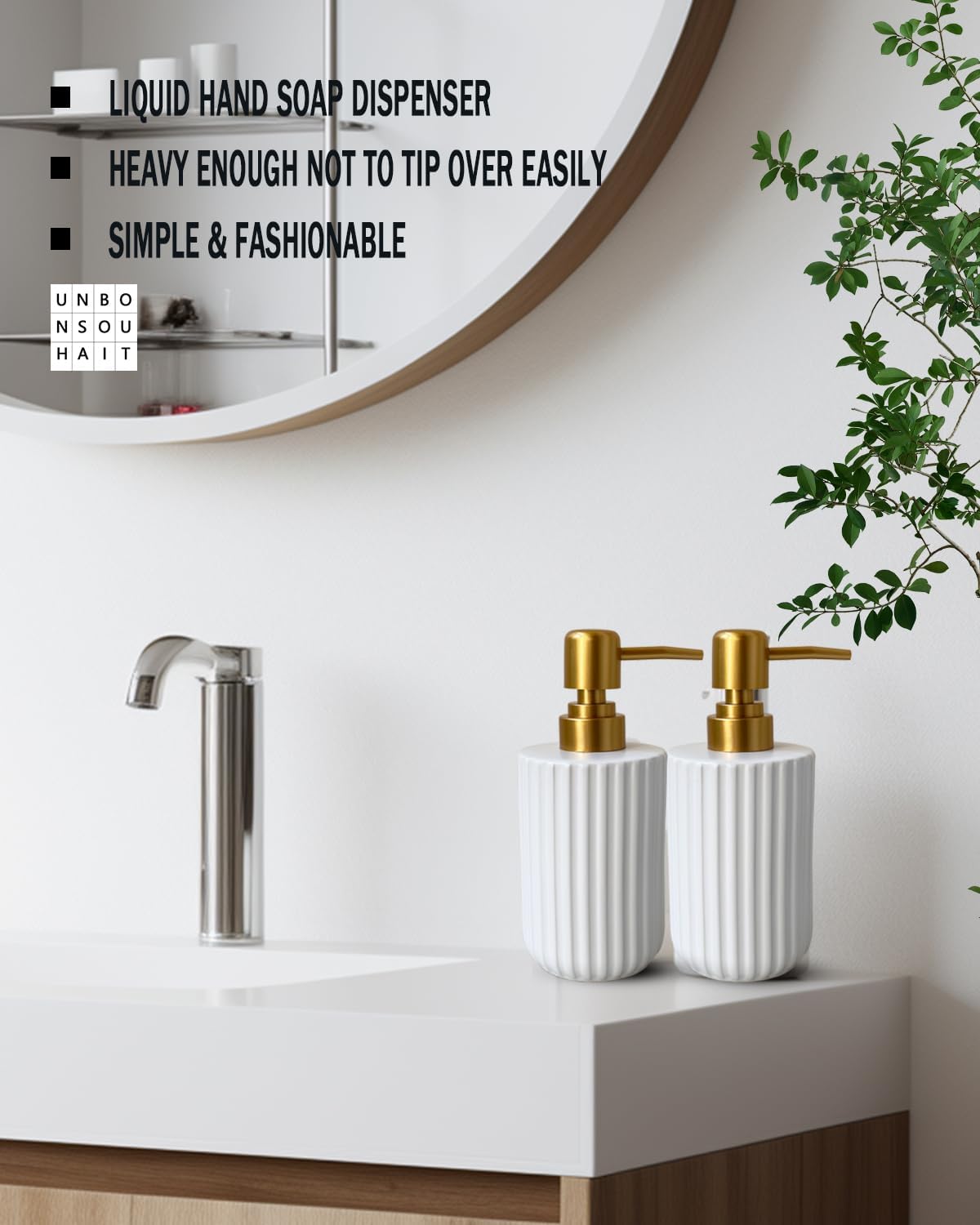 Soap Dispenser for Bathroom,12 Oz Liquid Soap Dispenser for Kitchen,Ceramic Hand Soap Dispenser with Plastic Pump,Simple Style Soap Dispenser (Gold and White Cylindrical Soap Dispenser) - Image 4