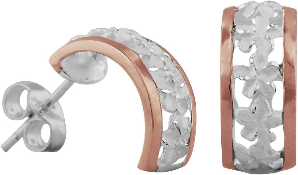 Sterling Silver Half Hoop Plumeria Filigree Earrings