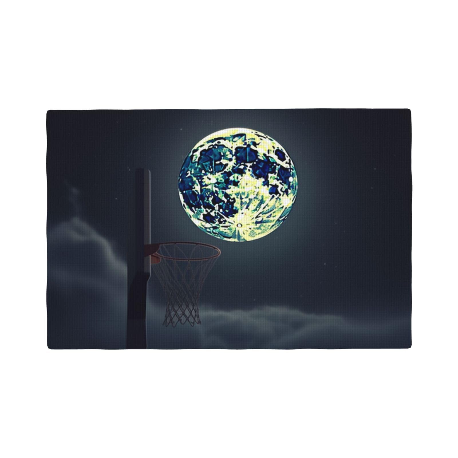 Set de table lune et basket-ball en lin lavable et résistant pour la table de cuisine