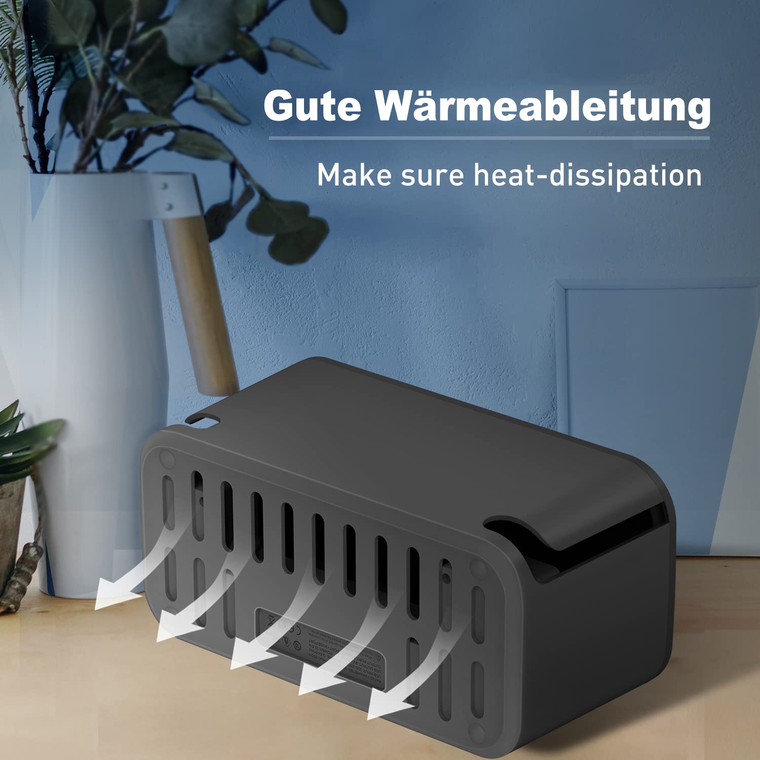 Scatola Porta Cavi con Ciabatta Multipresa USB, Presa Multipla 5 Prese con 3 USB, Adattatore per Presa per Scatola Portacavi (2500 W) con Cavo da 3 Metri, 29,5 * 14 * 14 cm, Nero