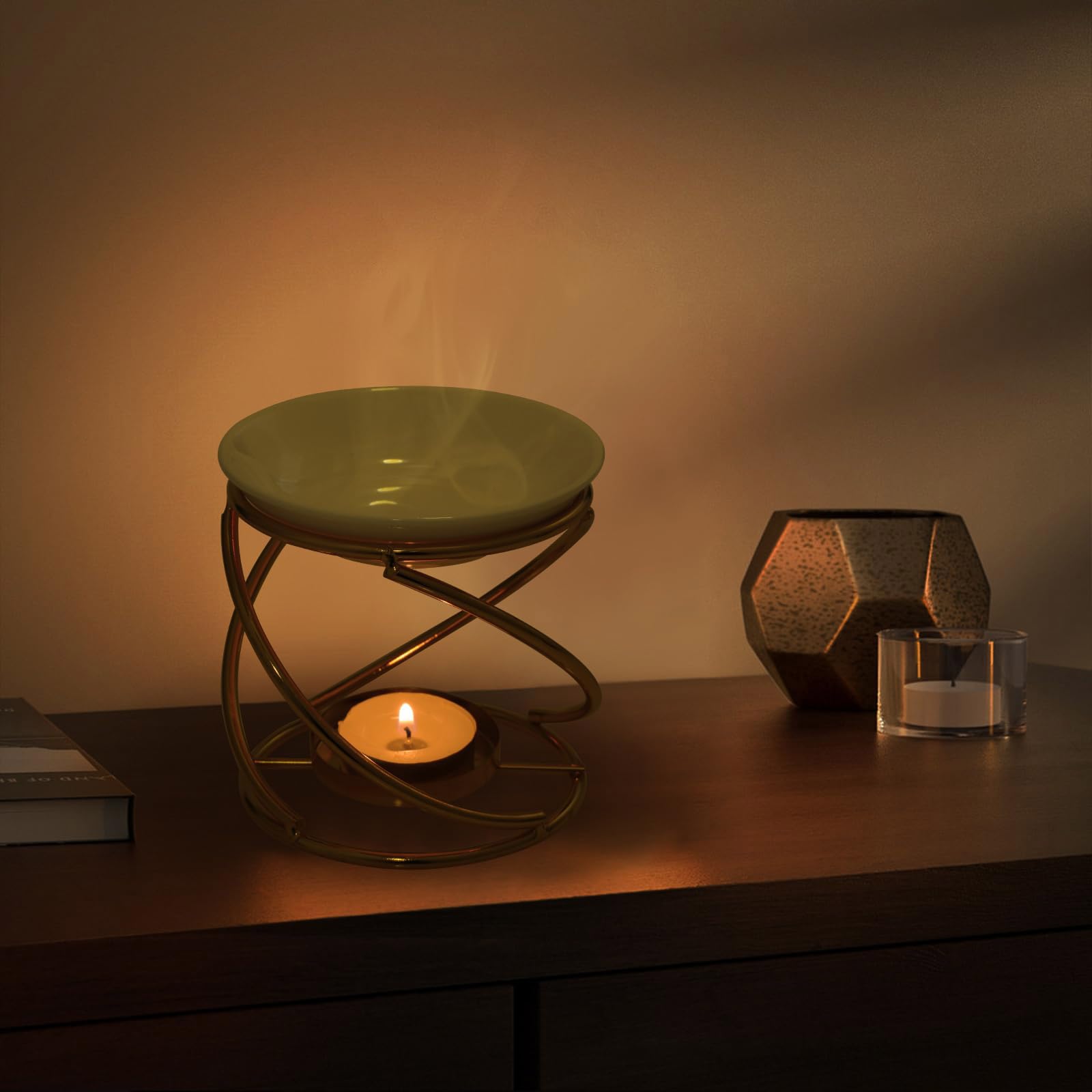 Aromatherapie-Brenner, Stilvoller Schmelzwärmer, Teelichthalter, Metallgestell for Wohnraum und Schlafzimmer, Schreibtisch-Ornament, Wachsschmelzwärmer(Black)
