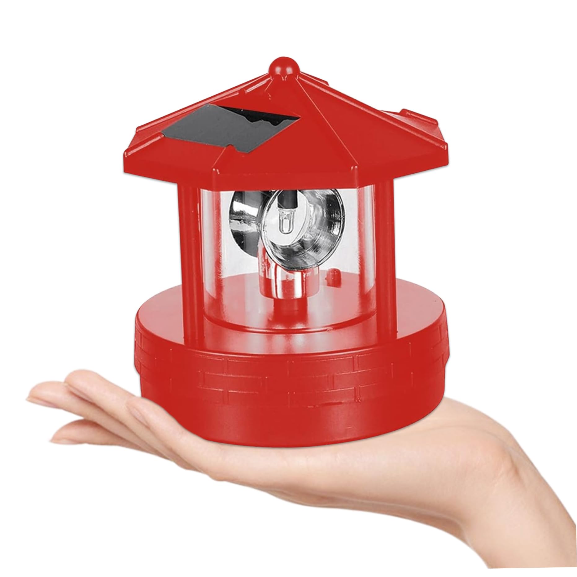 PithCogent Lighthouse Outdoor Decor|Solar Lighthouse 360° Rotating Solar Powered LED Outdoor Decor 4.13 Inch Waterproof Smoke Tower Garden Light for Lawn Patio Pond Ornament Red