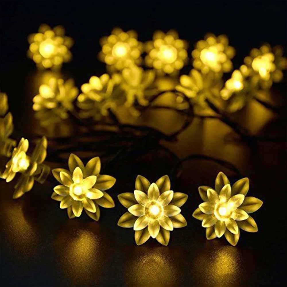 Catena Luminosa Esterno Solare, Catena Luminosa Solare con LED Lotus, IP65 Impermeabile Catena Luci Solari Esterno, Adatta per Festival, Feste, Giardini, Terrazze (Caldo,32m, 300 Luci)