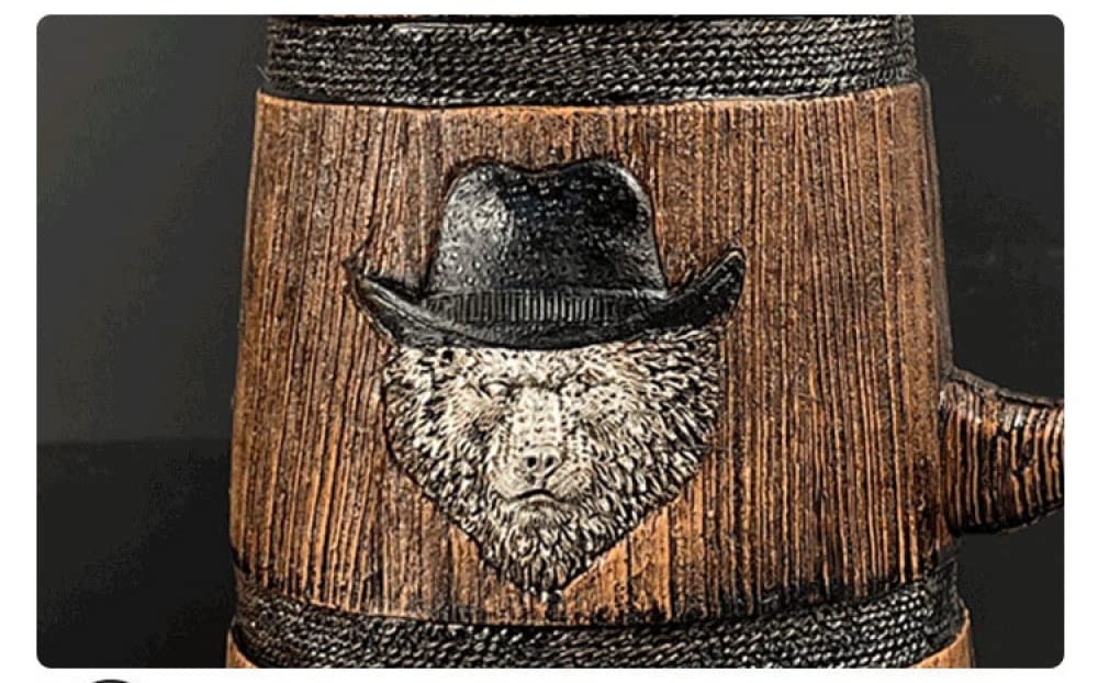 YXSH Barile di Legno 3D Resina dell'Acciaio Inossidabile Testa di Leone Boccale di Birra Calice Boccale Tazza di caffè Tazze di Vetro di Vino 580ml Miglior Regalo di Natale