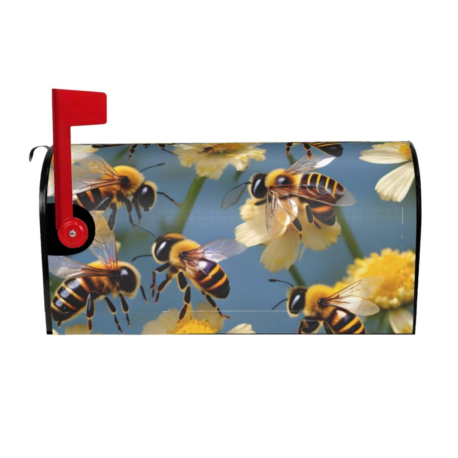Honey Bees Flowers Print Mailbox Cover Wraps Post Letter Box Cover Decor For Outside Garden Yard Farmhouse Home
