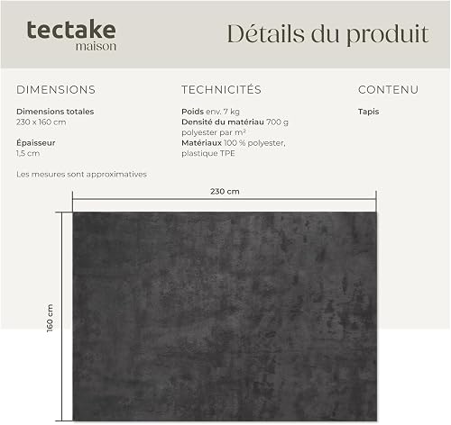 tectake® Fluffy Rug in Allergy-Friendly Short-Pile Fabric, Durable & Washable Rug with Non-Slip Underside, Soft, Versatile Carpet for Living Room, Bedroom, Kitchen & Hallway - 160 x 230 cm, Anthracite - 6