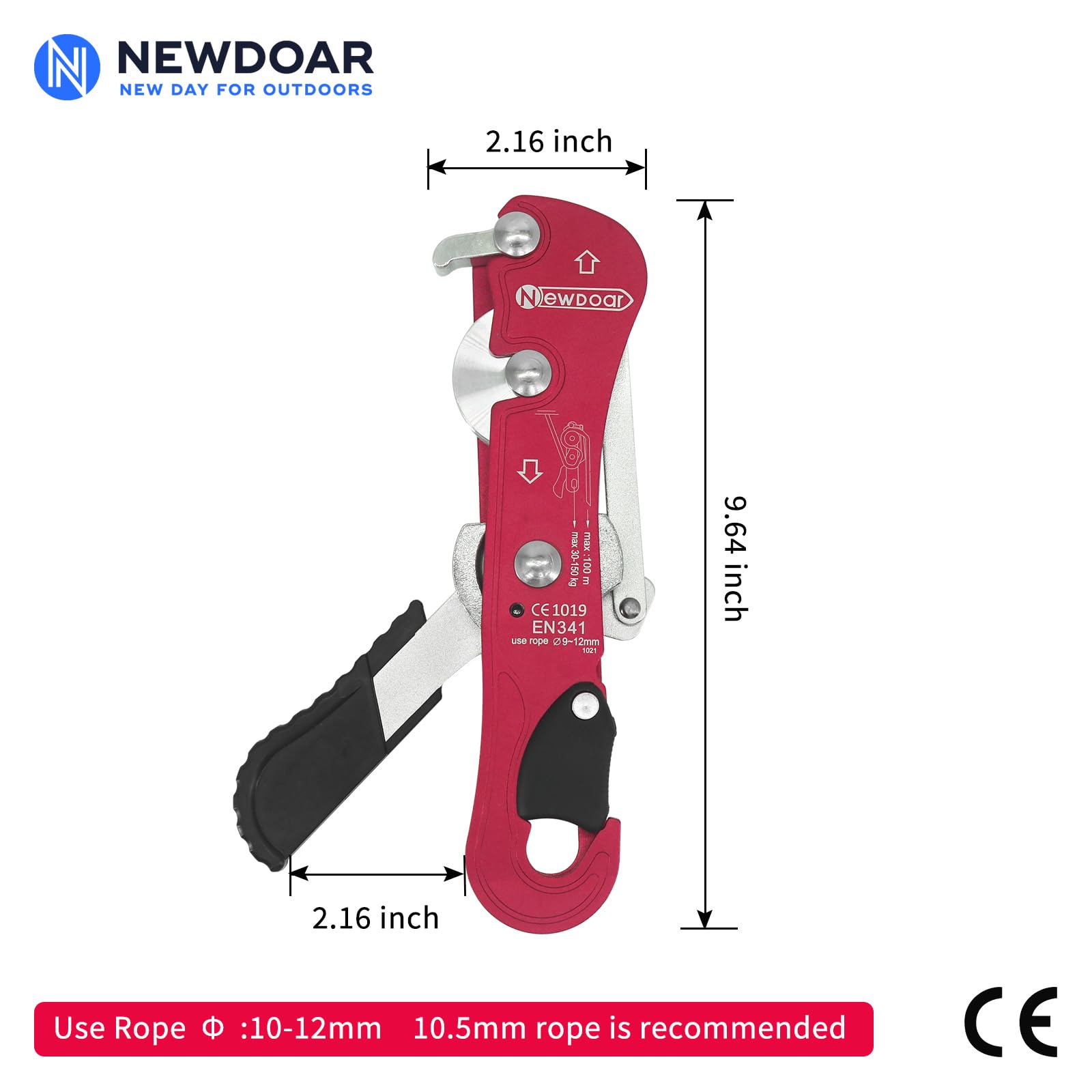 NewDoar Descendeur d'escalade pour cordes 9-12 mm - Certification CE