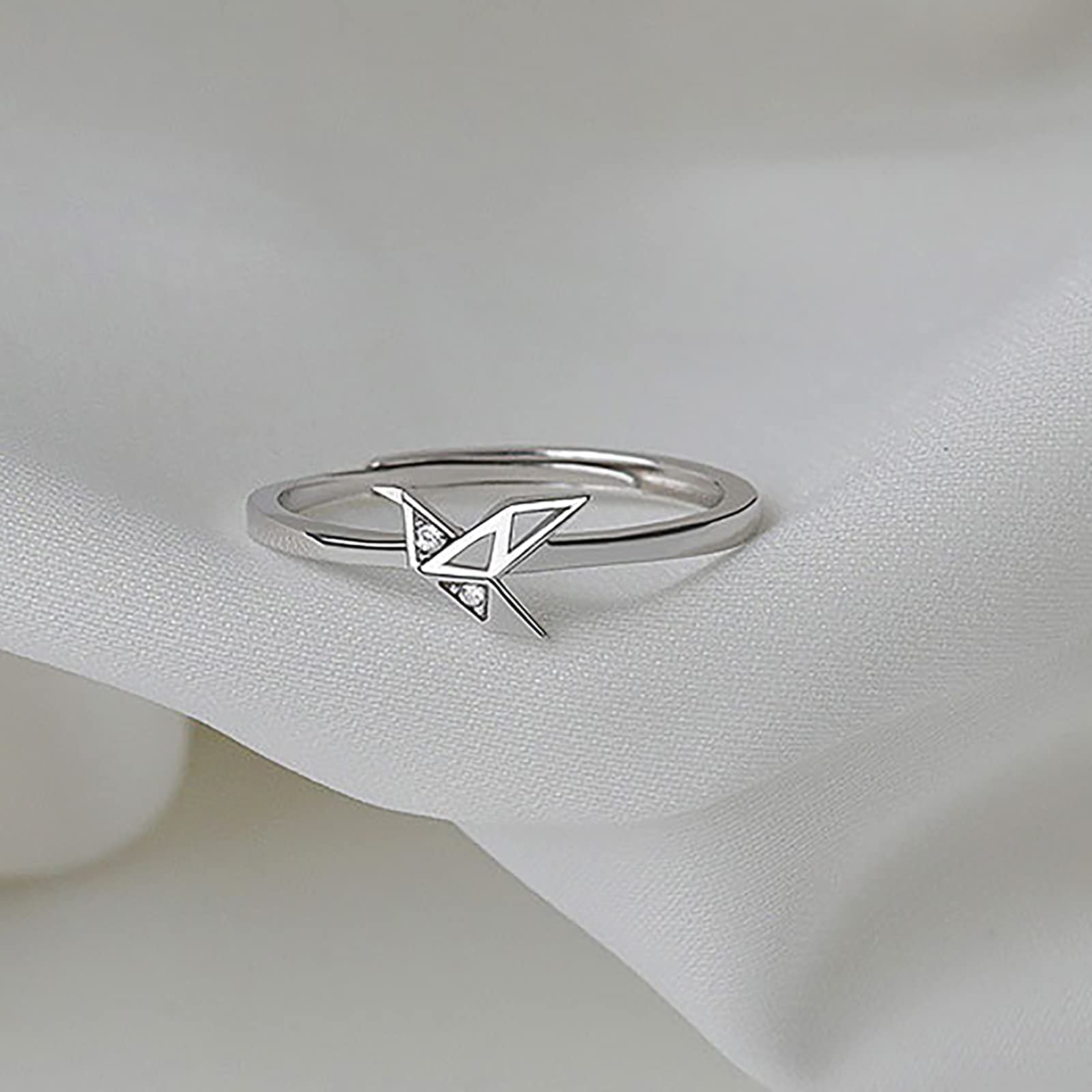 S925 Sterling Origami Kranich Ring Mode Baumeln Origami Zirkon Offene Einstellbare Daumen Ringe Schmuck Geschenke für Frauen Weihnachten,