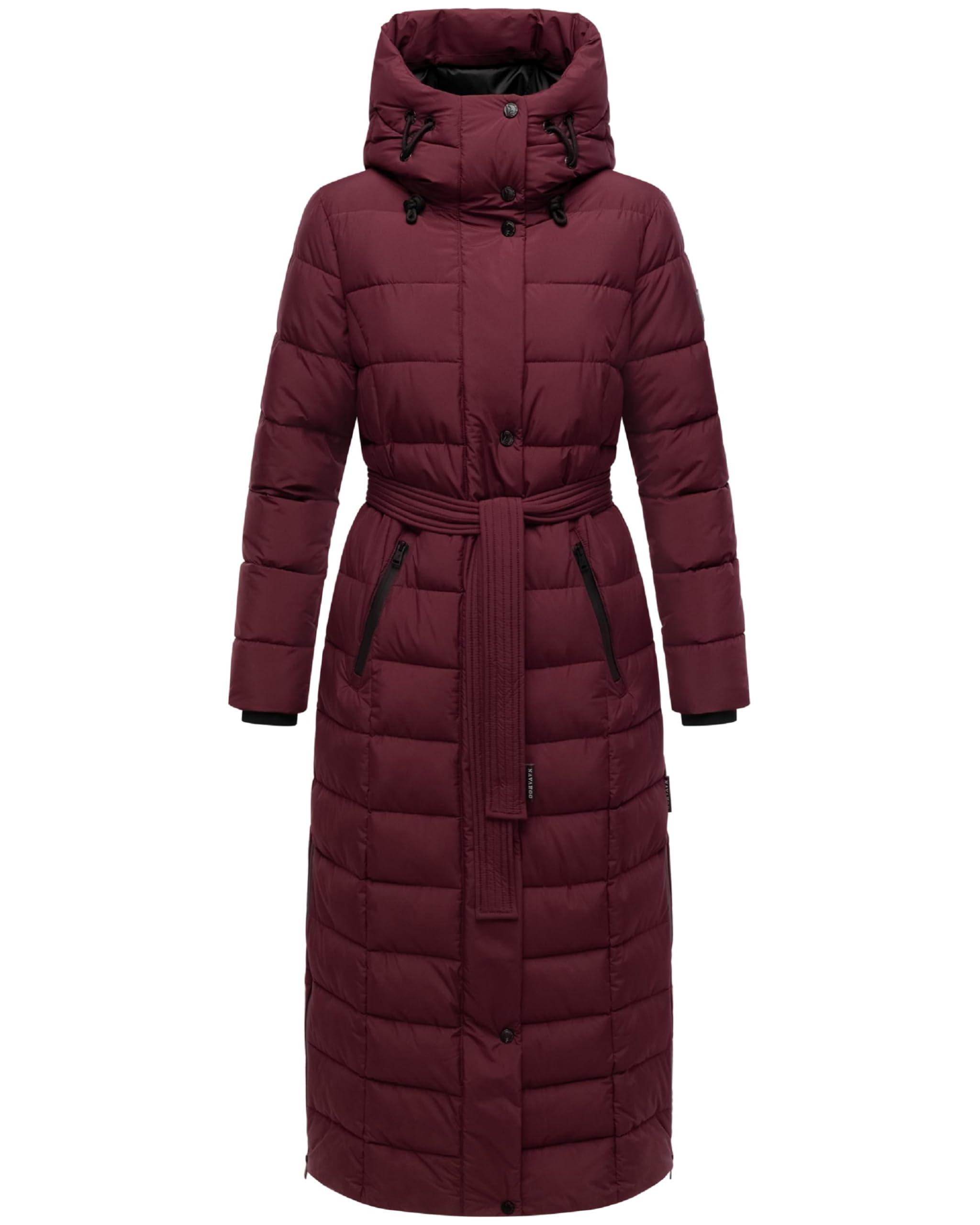 Navahoo Women's Wine Red Winter Coat Warm Quilted Coat Long With Hood And Waist Belt Part Xiv Xs-3Xl, Xs
