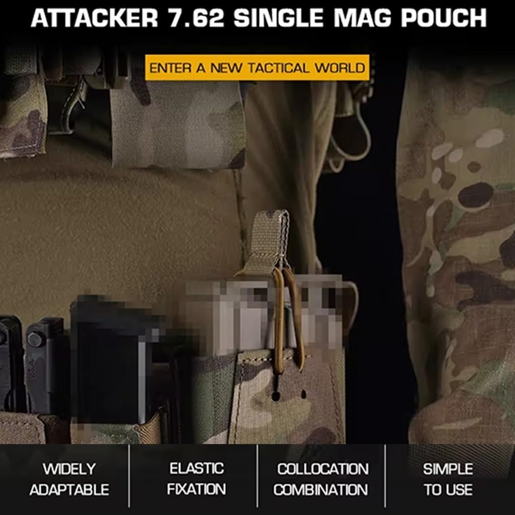TS TAC-SKY Cordura 7.62 Pochette À Chargeur Unique, Clip De Support Élastique Molle À Traction Rapide for Porte-Plaque