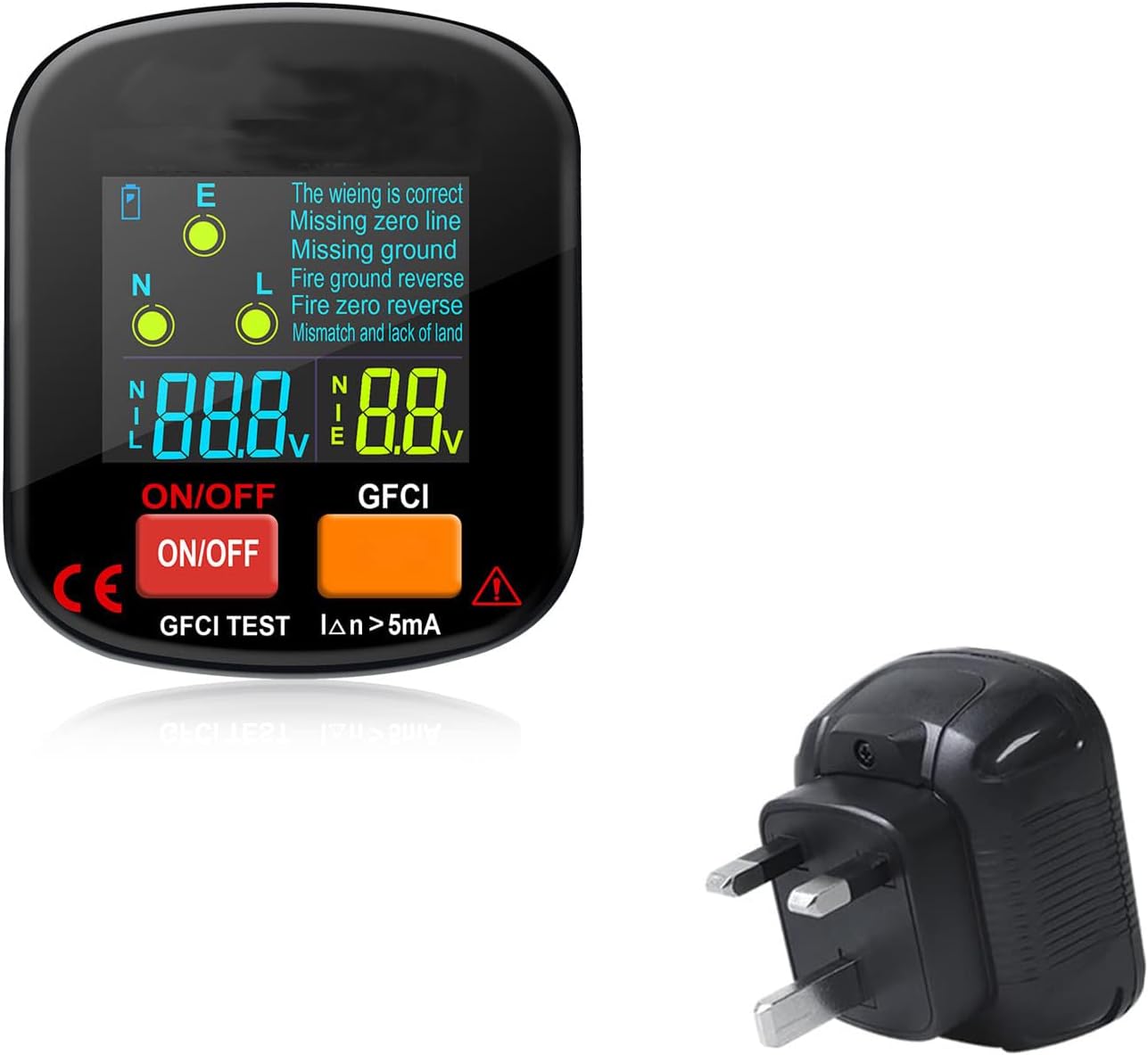 TERRIFI 90-130V GFCI Outlet Tester, Electric Socket Tester, 3 Prong Receptacle Tester, Standard Electrical Socket Tester with Voltage Display, for Detecting Common Faults of Wiring Problems