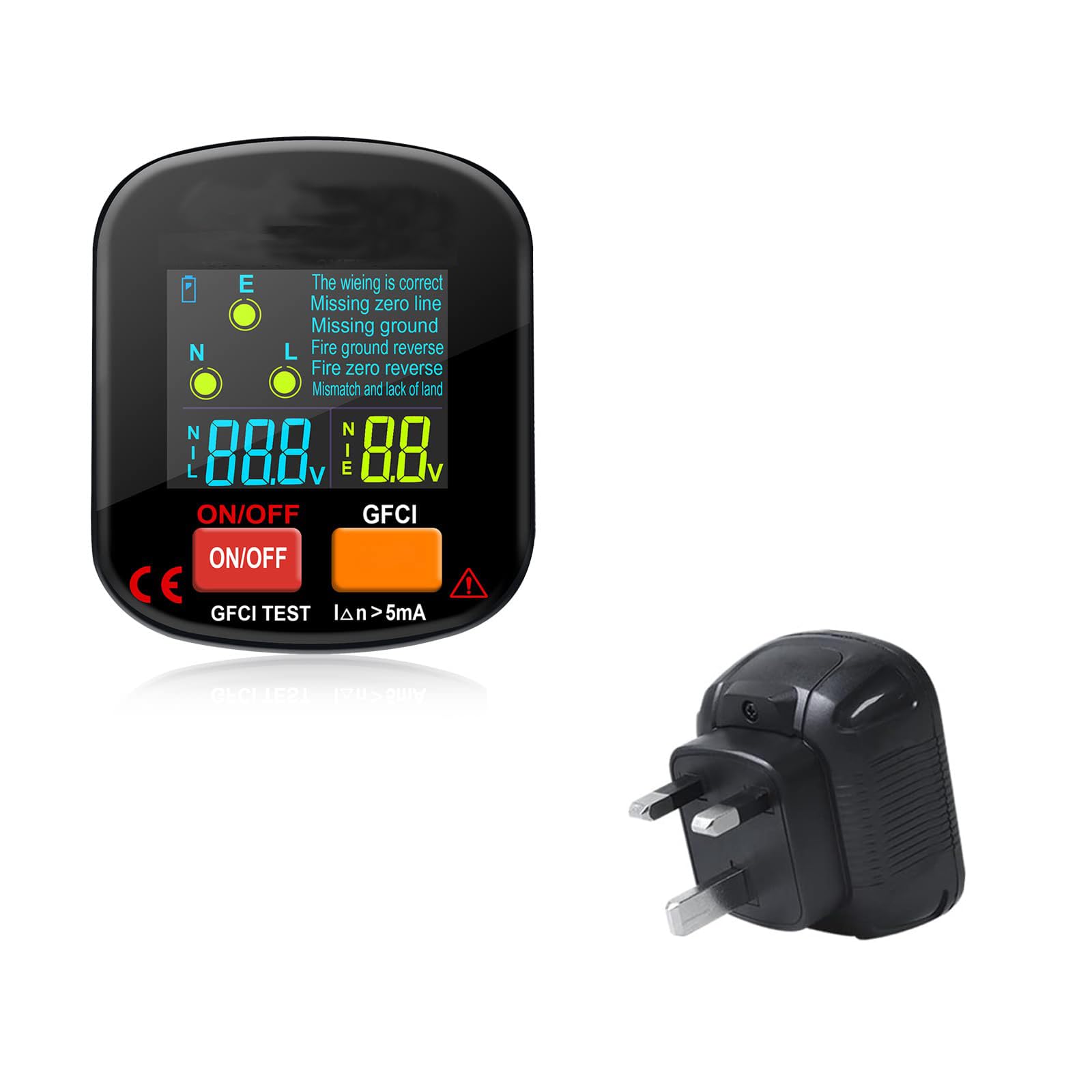 KASTWAVE 90-130V GFCI Outlet Tester, 3-Prong Socket Tester with Voltage Display, Detects Wiring Issues & Faults, Essential Electrical Tool