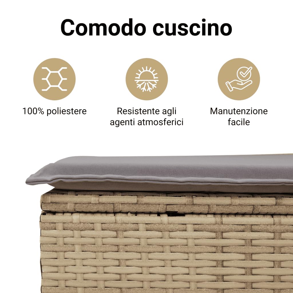 vidaXL Sedia Giardino Senza Braccioli con Cuscini Beige Polyrattan