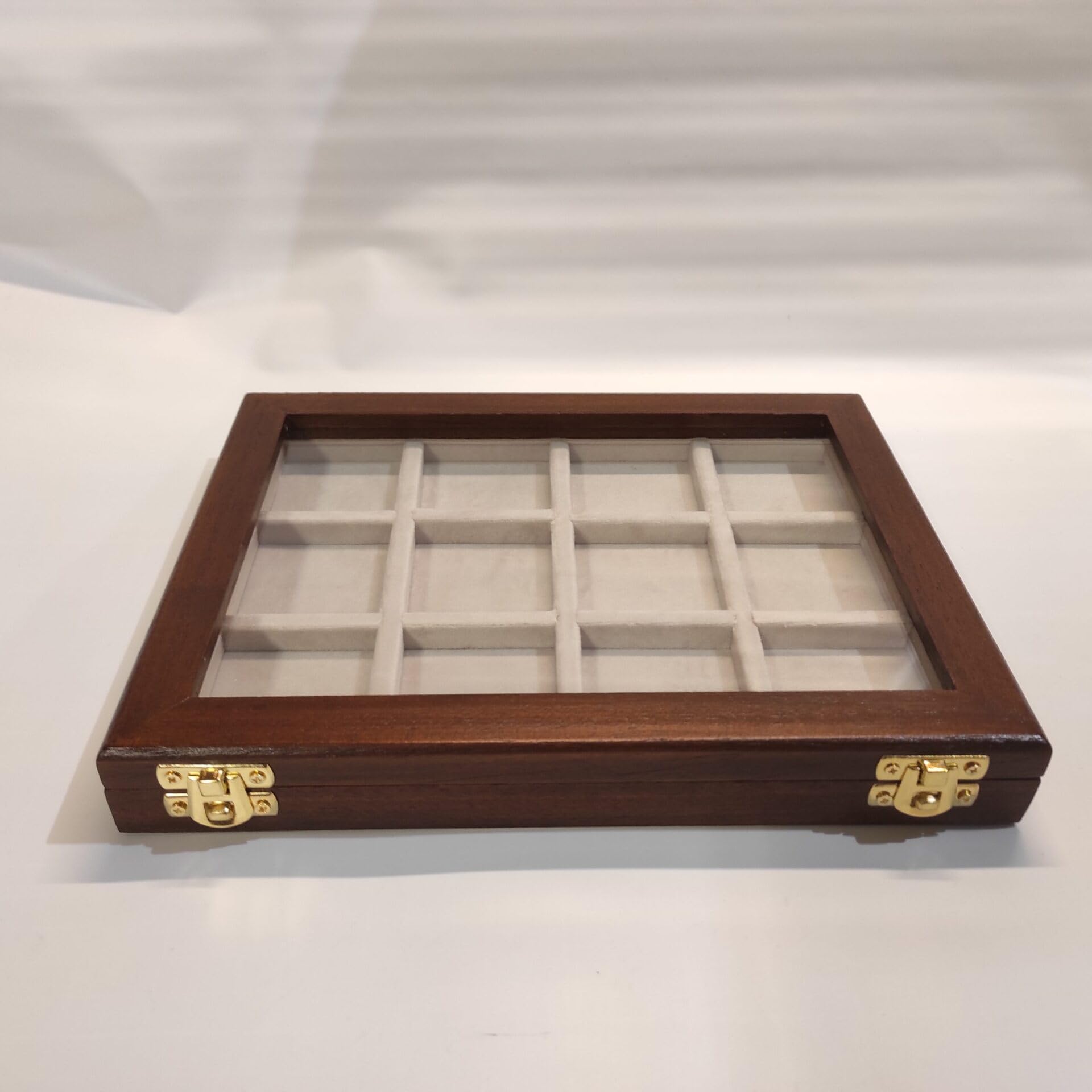 Caja para Monedas y medallas de colección en Madera y Terciopelo, 4 configuraciones de Compartimentos, Hecha a Mano en Italia, Personalizable