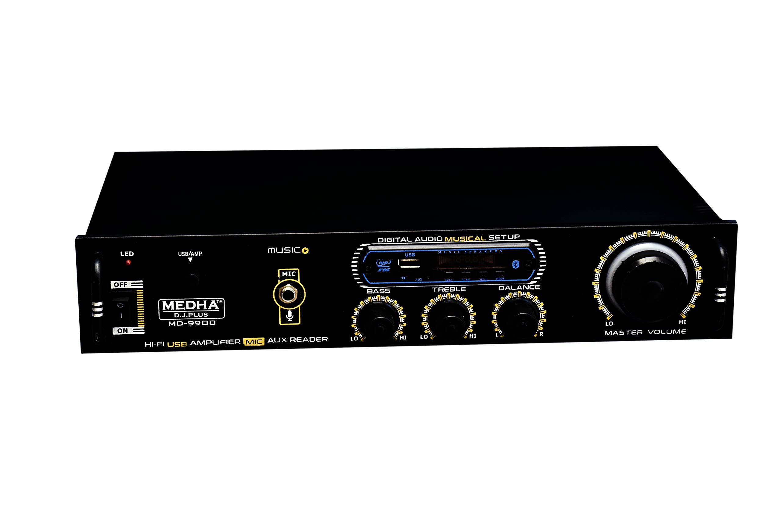 MEDHA D.J. PLUS PROFESSIONAL MD-9900 HIGH POWER STEREO SOUND 4 CHANNEL AMPLIFIER WITH USB,AUX,MIC,BLUTHOOTH,AV,2RC-BUILT IN BLUTHOOTH POWER AV AMPLIFIER PERFECT FOR HOME AND OUTDOOR