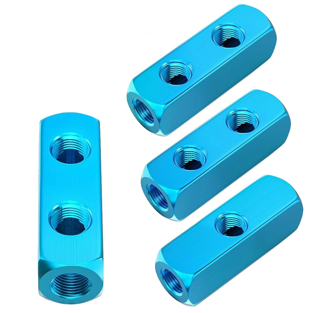 UDSKNV[KSL Air Compressor Manifold 4Pcs Aluminum 2-Way 5-Port Distribution Block Splitter with 1/4" Ports