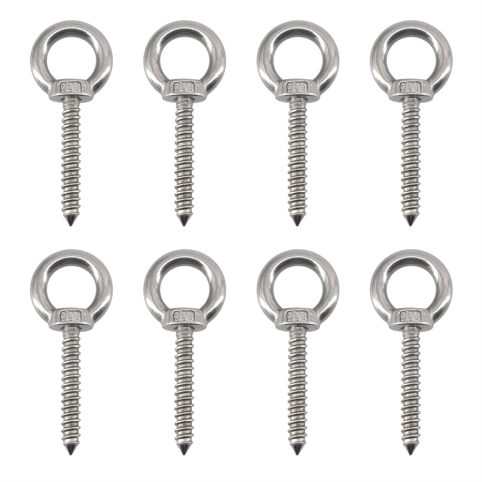 UTwaySteelPro 8Pack M6x120mm Self Tapping Eyelet Screw 304 Stainless Steel Screw in Eye Hooks for Hanging Hammock, Yoga, Swing Chairs, Outdoor and Indoor Use