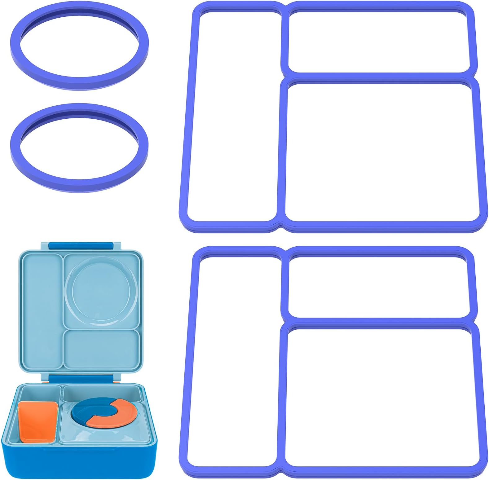 Linkidea 4 Pcs Silicone Seal Replacement, Exact Fit Lid Seal Gasket Compatible with OmieBox, Leakproof Food Safe Parts & Accessories for Bento Box (Blue)