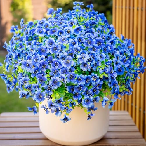 AXYLEX Artificial Flowers for Outdoors 16 Bundles Fake Plants (Blue)