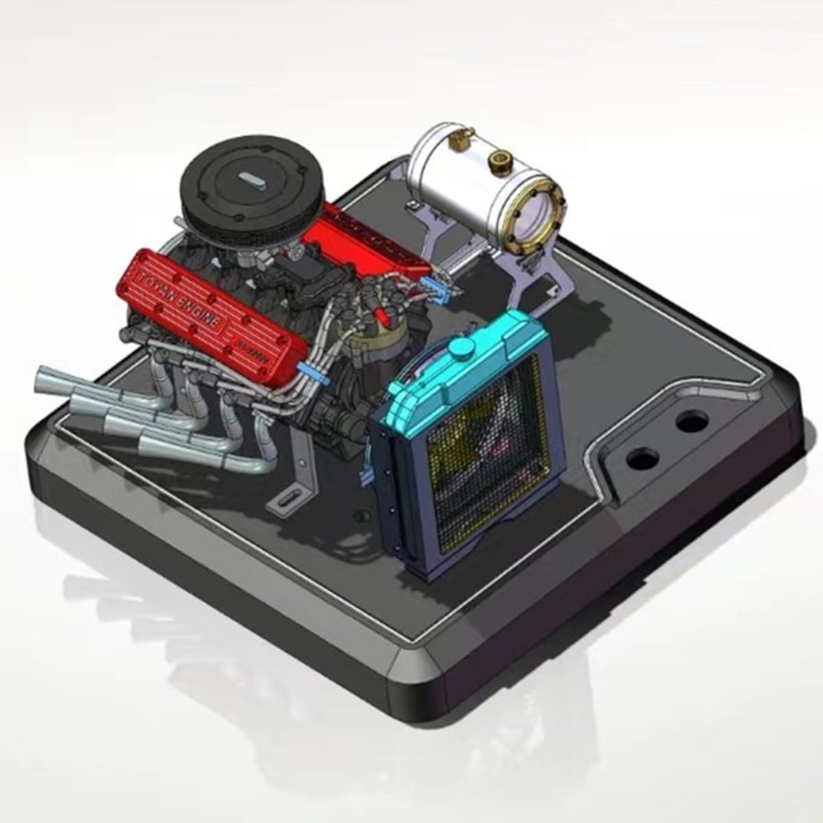 Mini Engine Accessory, Ignition Set + Water Cooling Set + Battery + Charger All-in-One Aluminum Alloy Base Starter Kit for TOYAN FS-V800WGPC Engine Model