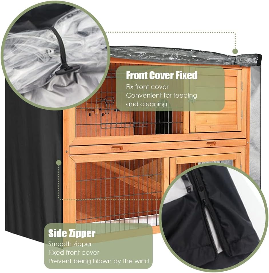 Rabbit Hutch Cover 4ft Waterproof Double Decker Rabbit Cage Cover Bunny Hutch Protector with Air Hole Visible Lid for Winter Outdoor