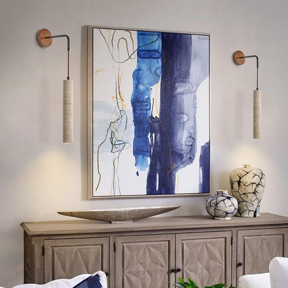 Aplique de Pared Ultrafino de Tubo Largo, lámpara de Pared de travertino Natural, luz de Pared Regulable en Altura, lámparas de Flauta de Piedra, Casquillo GU10, Luces Minimalistas